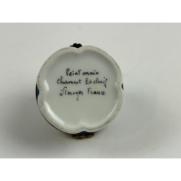Charmat Limoges France Hand Painted Porcelain Trinket Box Floral Blue Gold - Picture 7 of 10